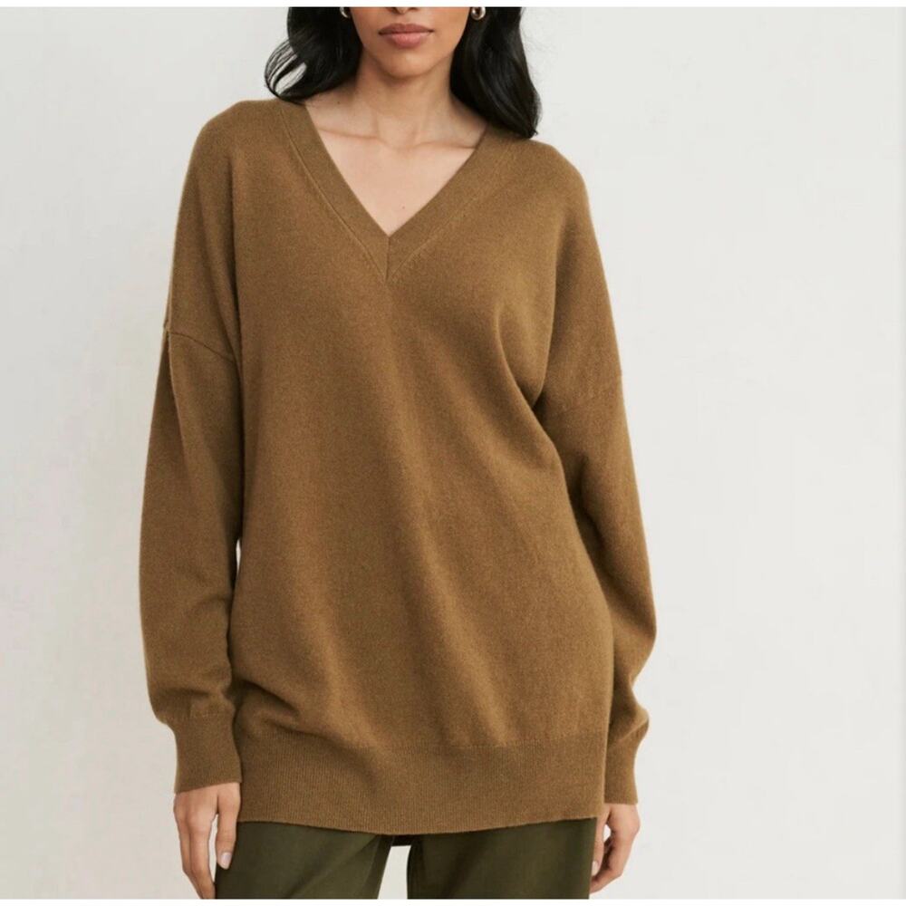Jenni Kayne Charlie Cashmere Sweater - XXS Brown V Neck Pullover Oversized